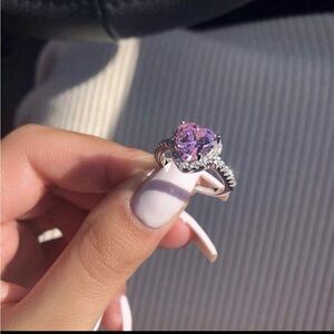 Silver pink heart ring